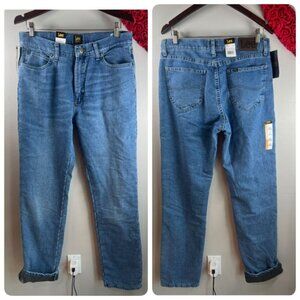 Lee Mens Fleece Lined Relaxed Straight Jean Denim Sz 33 x 36 Medium Wash